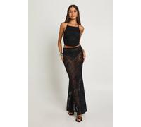 Boohoo Glitter Floral Mesh Column Maxi Skirt In Black black 10