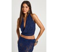 Boohoo Glitter Lace Cowl Neck Top In Navy navy 10