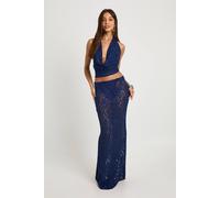 boohoo Women's Glitter Lace Maxi Skirt in Navy | Size: 8