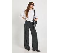 Boohoo Glitter Rib Wide Leg Trouser With Drawcord In Black black 8