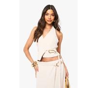 Boohoo Gold Buckle Halterneck Top In Stone stone 10