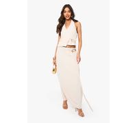 Boohoo Gold Buckle Tie Detail Maxi Skirt In Stone stone 10