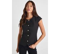 Boohoo Gold Button Cap Sleeve Tailored Waistcoat In Black black 14