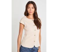 boohoo Women's Gold Button Cap Sleeve Tailored Waistcoat in Ecru | Size: 12