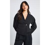 Boohoo Gold Button Long Sleeve Wrap Top In Black black 16