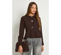 Boohoo Gold Button Peplum Blazer In Chocolate chocolate 8