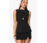 Boohoo Gold Button Woven Twist Detail Top In Black black 8