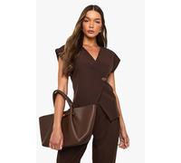 Boohoo Gold Button Wrap Top In Chocolate chocolate 8