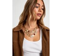 Boohoo Gold Multi Charm Layered Statement Necklace gold One Size