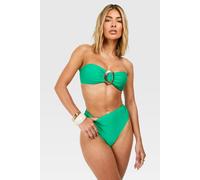Boohoo Gold Trim Detail Bandeau Bikini Top & High Waist Bikini Bottoms Set In Green green 6