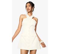 Boohoo Halterneck Tailored Micro Mini Dress In Ivory ivory 16
