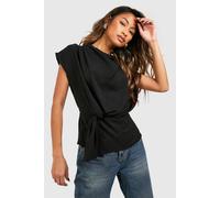 Boohoo Hammered Knot Front Cowl Neck Blouse In Black black 8