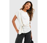 Boohoo Hammered Knot Front Cowl Neck Blouse In Cream cream 12