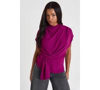 Boohoo Hammered Knot Front Cowl Neck Blouse In Plum plum 16