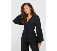 Boohoo Hammered Volume Sleeve Fitted Blouse In Black black 10