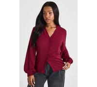 boohoo Women's Hammered Volume Sleeve Fitted Blouse in Wine | Size: 14