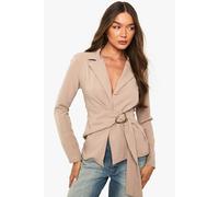 Boohoo Hardware Trim Ruched Front Blazer In Beige beige 16
