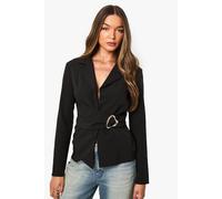 Boohoo Hardware Trim Ruched Front Blazer In Black black 12