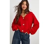 boohoo Women's Heart Cable Detail Knitted Cardigan in Red | Size: XL