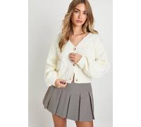 Boohoo Heart Cable Detail Knitted Cardigan In White white S