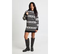 Boohoo Heart Fairisle Christmas Jumper Dress In Black black M