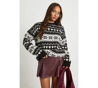 Boohoo Heart Fairisle Christmas Jumper In Black black S