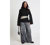 Boohoo High Neck Knitted Oversized Jumper In Black black L