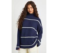 Boohoo High Neck Seam Detail Knit Jumper In Navy navy M