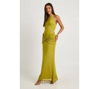 Boohoo High Neck Wrap Drape Column Maxi Dress In Chartreuse chartreuse 10
