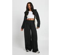 Boohoo High Waist Pleat Detail Straight Leg Jogger In Black black L