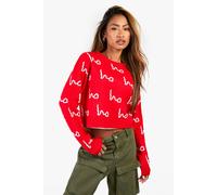 Boohoo Ho Ho Ho All Over Print Crop Christmas Jumper In Red red S