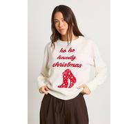 Boohoo Ho Ho Howdy Christmas Jumper In Cream cream M