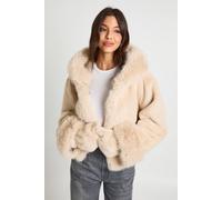 Boohoo Hooded Fur Coat With Mittens In Cream cream 14