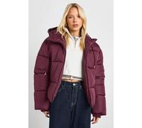 boohoo Women's Hooded Padded Puffer Jacket in Plum | Size: 8