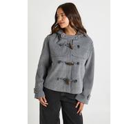 Boohoo Hooded Toggle Wool Look Jacket In Grey Marl grey marl 10