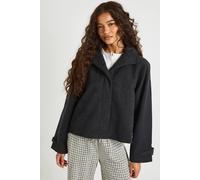 boohoo Women's Hooded Wool Look Jacket in Charcoal | Size: 16