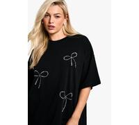 boohoo Women's Hotfix Bow Oversized T-Shirt in Black | Size: 8