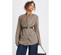 boohoo Women's Houndstooth Belted Double Breasted Blazer in Brown | Size: 14