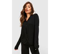 Boohoo Jersey Long Sleeve Button Up Pyjama Shirt In Black black 14
