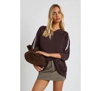 Boohoo Jersey Stripe V Neck Football Top In Chocolate chocolate 8