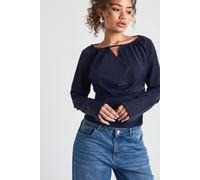 Boohoo Keyhole Cinched Waist Blouse In Navy navy 16