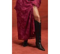 Boohoo Knee High Heeled Western Cowboy Boots In Black black 5