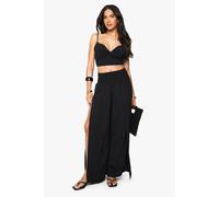 Boohoo Knot Front Top And Wide Leg Trouser In Black black M/L