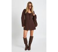 Boohoo Lace Cup Detail Milkmaid Dress In Chocolate chocolate 8