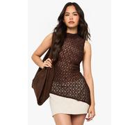 Boohoo Lace Grown On Neck Asym Hem Top In Chocolate chocolate 12