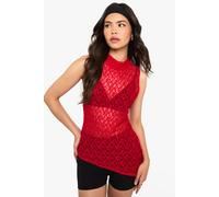 Boohoo Lace Grown On Neck Asym Hem Top In Red red 16