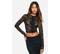 boohoo Women's Lace Long Sleeve Cardigan in Black | Size: 8