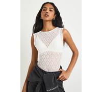 Boohoo Lace Racer Neck Bodysuit In White white 8