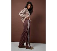 boohoo Women's Lace Side Stripe Tricot Straight Leg Jogger Pants in Chocolate | Size: Large