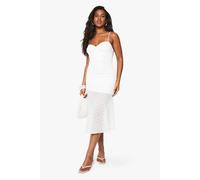 Boohoo Lace Strappy Ruched Midi Dress In White white 12